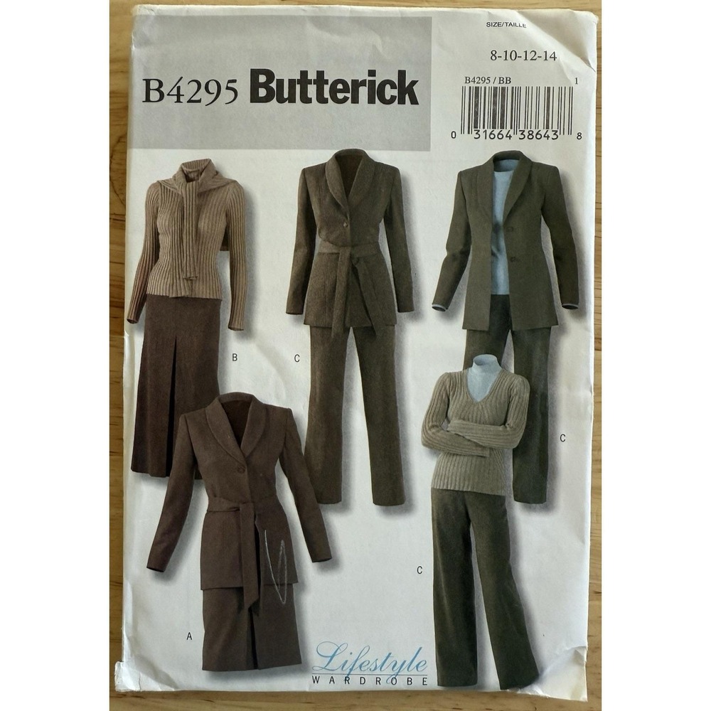 Butterick Pattern B4295 Misses' Jacket Belt Skirt Pants Size 8 10 12 14 Uncut FF